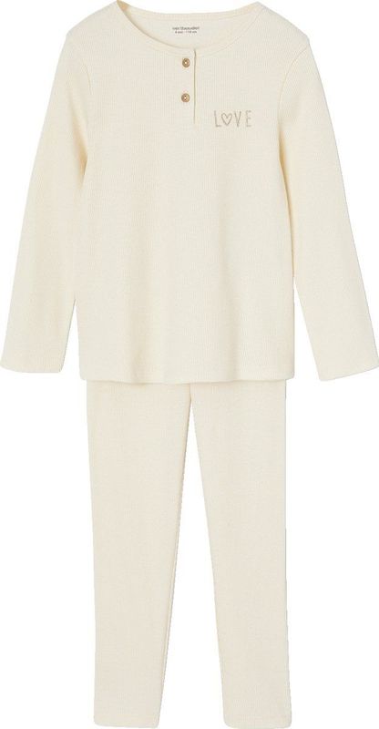 Vertbaudet - Set van 2 Geribde Meisjespyjama's - Effen en Luipaardprint - Lange Mouwen