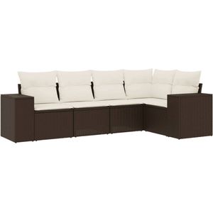 vidaXL 5-delige Loungeset met kussens bruin Loungebank - Tuinset - Loungehoekbank - Buitendrankje - Tuinmeubels