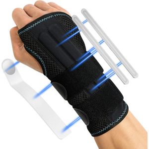Namajunas - Polsbrace links - Polsbandage - Carpaal tunnel syndroom polsbrace - Met 3 metalen spalken - Polsondersteuning, Spalk Armstabilisator voor Mannen en Vrouwen - Tendonitis, Arthritis, Pijnverlichting - Maat L - RSI