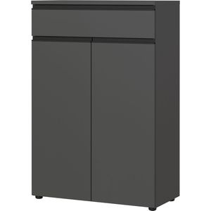 Lage opbergkast Chicago Grafiet - Breedte 81 cm - Hoogte 120 cm - Diepte 40 cm - Met lades - Met planken - Met openslaande deuren