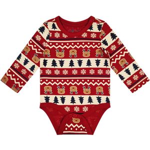 Kerst Romper Noors Rendier Kerstboom - Maat 80 - 100% katoen - Rompertjes baby kleding babykleding jongens meisjes