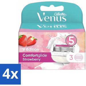 Gillette - Venus Comfortglide - Strawberry - Zoete geur en hydratatie - 3 Navulscheermesjes - Voordeelverpakking - 4 stuks