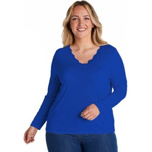 Kort T-shirt met kanten V-hals, lange mouwen