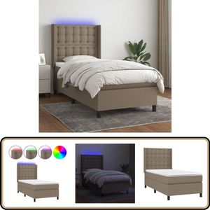 vidaXL Boxspring met matras en LED - Taupe - 90x190 cm Boxspring - Led Lamp - Slaapcomfort - Hoofdboard - Pocketed Veren