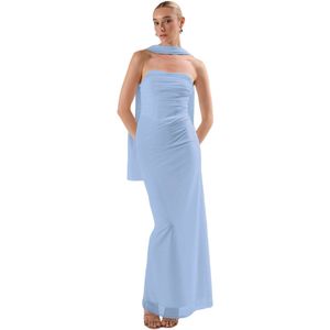 Trendyol Lichtblauwe Sjaal Van Tule, Gebreide Maxi-Avondjurk Voor Afstuderen Tprss25Ae00056