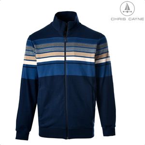 Chris Cayne heren vest - maat M - navy/zand/offwhite/lavendel - ingebreide streep - vest met rits - steekzakken