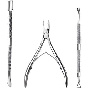 INTER-ESQUE Nagelriem Knipper Set - Nagelriem Verwijderaar - Nagelriem Duwer - Bokkenpootje Nagels - Cuticle Remover - Cuticle Pusher - Zilver