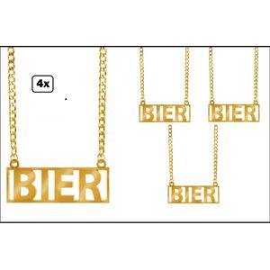 4x Ketting goud BIER - bier feest apres ski carnaval Oktoberfest ketting festival gele rakker