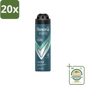 20 x Rexona Men - Deodorant Spray - Sensitive - Zachte Bescherming - 150 ml - Grootverpakking - Deodorant Spray - Zweetvermindering - Geurvermindering - Alcoholvrije Deodorant - Gevoelige Huid