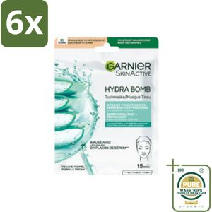 Garnier - SkinActive - Hydrabomb Tissue Masker - Hyaluronzuur & Aloe Vera - Super Hydraterend - 1 Gezichtsmasker - Voordeelverpakking - 6 stuks - Aloë vera - Gezichtsmasker