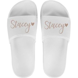 Slippers voor hem en haar - Persoonlijke slippers met naam - Camping slippers - Wit - Schoenmaat 35/36