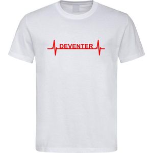 Wit T-Shirt met “ Deventer hartslag “ print Rood Size S
