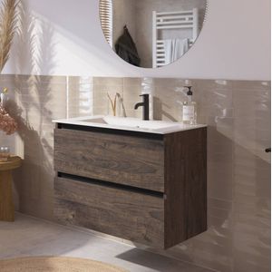 Saqu Gaia Badkamermeubel Set - 81x51 cm - Voorgemonteerd - Bruin - Wastafelmeubel - Badmeubel