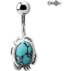 Navelpiercing - Chirurgisch staal - Zilver - Single Jeweled - Turquoise