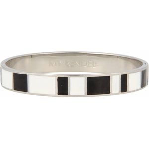 My Bendel - Zilverkleurige bangle in zwart wit design - Bangle met zwart/wit epoxy, zilverkleurige armband - Met luxe cadeauverpakking