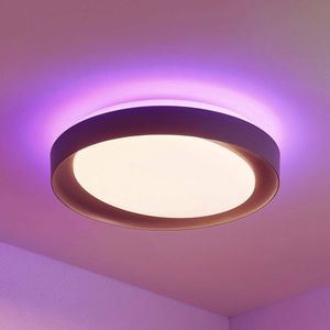 Lindby - LED plafondlamp - RGB - met dimmer - CCT - 1licht - metaal, kunststof - H: 10.5 cm - wit, donkergrijs - Inclusief lichtbron