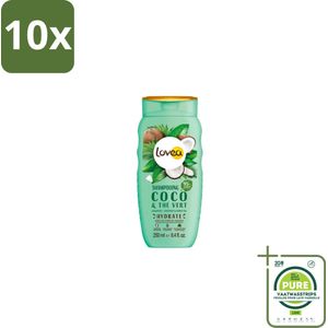 10 x Lovea – Shampoo – Kokos & Groene Thee – Verfrissend – 250 ml - Grootverpakking - Shampoo Kokos En Groene Thee - Natuurlijke Haarverzorging - Frisse Reiniging - Biologische Kokosolie - Groene Thee-extract