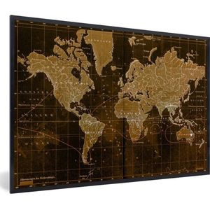 Fotolijst incl. Poster - Klassieke wereldkaart in het bruin - 60x40 cm - Posterlijst