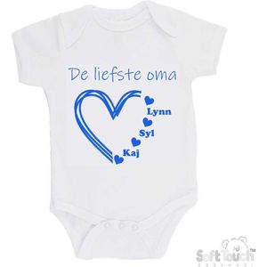 100% katoenen Romper ""De liefste oma met de namen van 3 kleinkinderen"" Jongens Katoen Wit/blauw Maat 56/62