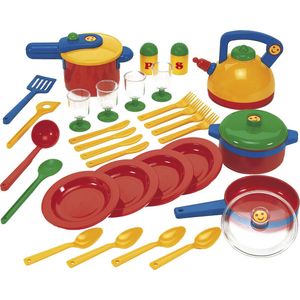 Klein Toys Emma's Keuken pannenset - eetservies voor 4 personen, braadpannen, koekenpannen, fluitketel, lepels en spatels - meerkleurig