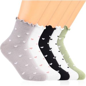 Ruche Enkelsokken Katoen Zwarte Ruche Sokken Large Maat- Vrouwen Sla Sokken Bloemen Dames - 5 Paar