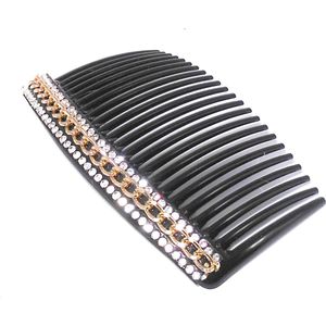 Haarkam-Zijkam zwart met gouden schakels en strass punten grof middel