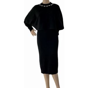 Dames Lange Gebreide Jurk met een Top Onesize S-L Zwart
