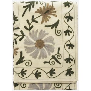 Madam Stoltz - Suzani handgeborduurde katoenen sprei - Ecru - 130x180 cm