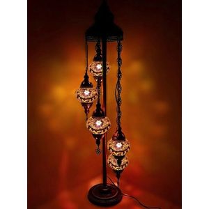 Turkse Lamp - Vloerlamp - Mozaïek Lamp - Marokkaanse Lamp - Oosters Lamp - ZENIQUE - Authentiek - Handgemaakt - Bruin - 5 bollen