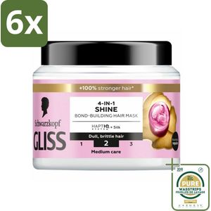 Gliss - Haarmasker - 4in-1 Hair Mask - Voor Zijdezacht en Glanzend Haar - 400 ml - Voordeelverpakking - 6 stuks - Glans masker - Haarmasker glans