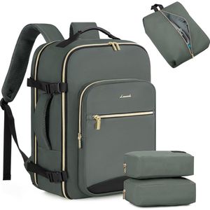 Whoopr® Handbagage Rugzak - 40 Liter - Grote Reisrugzak voor Dames - Waterdichte Kofferrugzak voor 17 Inch Laptop - Rugtas School - Ideaal voor Reizen, Zakenreizen, Wandelen en Weekendtrips - Groen