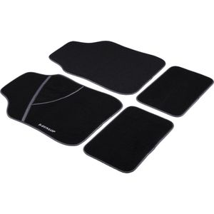 Dunlop Automatten Set - 4 Stuks - 2 Auto Vloermatten 66 x 44 CM - 2 Auto Matten 28 x 42 CM - Anti-Slip - Zwart/Wit