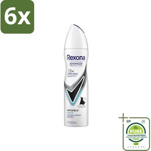 Rexona Women - Deodorant Spray - Advanced Protection Invisible Aqua - Tegen Witte Strepen - 150 ml - Voordeelverpakking - 6 stuks - Rexona deodorant - Anti-transpirant
