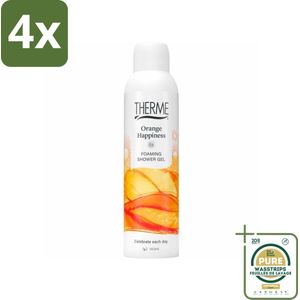 Therme - Orange Happiness - Schuimende Douchegel - Verfrissend - Verzorgend - 200ml - Voordeelverpakking - 4 stuks - Sinaasappelgeur - Verfrissende douchegel