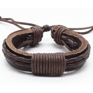 Gevlochten leren armband LGT Jewels Verstelbaar Touw Bruin