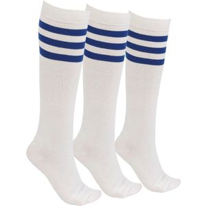 LIEVE SOKKEN Kniekousen voor dames – Set van 3 – Wit met Blauwe Strepen – Maat 37-41