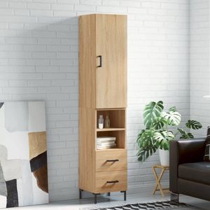 The Living Store Hoge kast 34-5x34x180 cm bewerkt hout sonoma eikenkleurig - Keukenkast