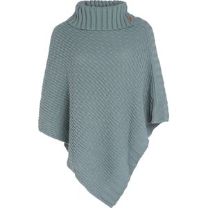 Knit Factory Nicky Gebreide Poncho - Met sjaal kraag - Dames Poncho - Gebreide mantel - Groene winter poncho - Stone Green - One Size