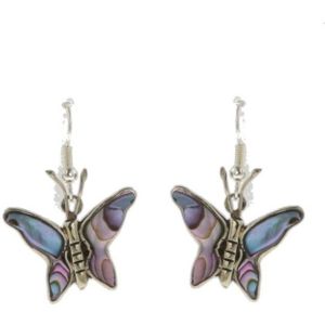 Behave Oorbellen - oorhangers - vlinders - abalone schelp - zilver kleur - 3.5 cm