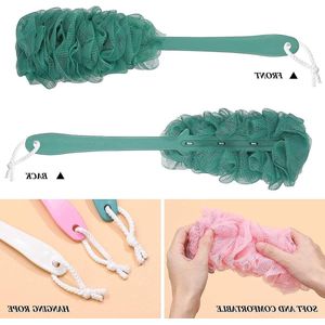 Badborstel met spons en lange handgreep - Mesh badsponsborstel - Badkameraccessoires - Dames en heren - Roze, wit, blauw