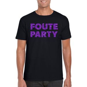 Zwart Foute Party t-shirt met paarse glitters heren - Fout/themafeest/feest kleding S