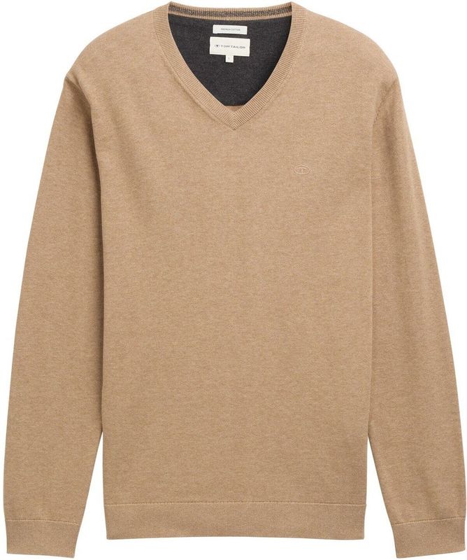 Tom Tailor - BASIC V-NECK KNIT - Heren Trui - Bruin - V-hals