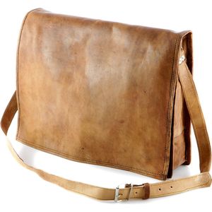 Laptoptas 15.4 inch “Almeria” - Messengertas - Bruin Echt Leer Businesstas - ECHTE LEDER - Unisex Vintage Design - Boekentas - Handgemaakt - A4