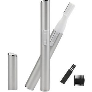 Precisietrimmer voor gezicht, wenkbrauwen & neushaar – Draadloos – Inclusief opzetstuk & reinigingsborsteltje – Unisex - Met Batterij - zilverkleurig