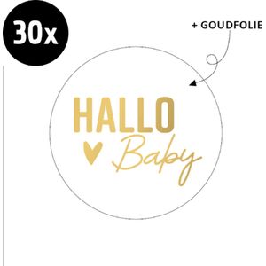 30x Sluitsticker Hallo Baby | Goudfolie letters | 40 mm | Geboorte Sticker | Sluitzegel | Sticker Geboortekaart | Baby nieuws | Zwangerschap |Luxe Sluitzegel
