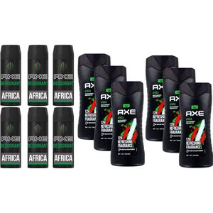 AXE Africa Pakket - 6x Africa 3in1 Douchegel 250 ml & 6x Africa Deodorant Bodyspray 150 ml