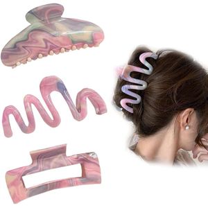 Grote roze klauwclips voor dik lang krullend haar - antislip haaraccessoires met brede grip voor dames en meisjes