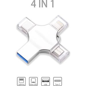 Bru USB Flashdrive - 4-in-1 USB Multi Functioneel Flashdrive - Compatibel met iOS, Android en PC - Extern Geheugen - Extra opslagruimte voor uw multimedia - 64 GB