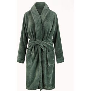 Grote maten badjas unisex - sjaalkraag badjas van fleece - Plus size - groen 3XL/4XL