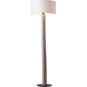 BRILLIANT lamp, Jimena vloerlamp geolied eiken/grijs, hout/textiel, 1x A60, E27, 25W, normale lampen (niet meegeleverd), A++